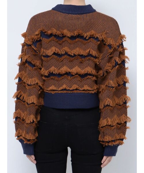 MURUA（ムルーア）の「ジャガードフリンジニット（ニット/セーター・レディース・オレンジ/ネイビー/ベージュ・FREE）」の8枚目の写真