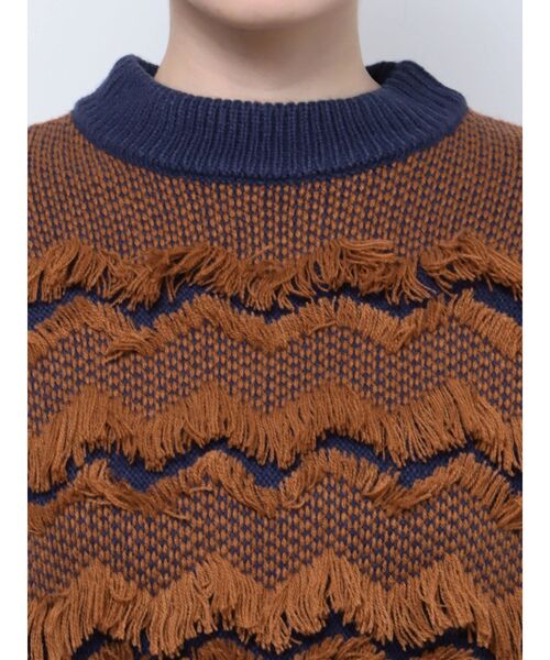 MURUA（ムルーア）の「ジャガードフリンジニット（ニット/セーター・レディース・オレンジ/ネイビー/ベージュ・FREE）」の9枚目の写真