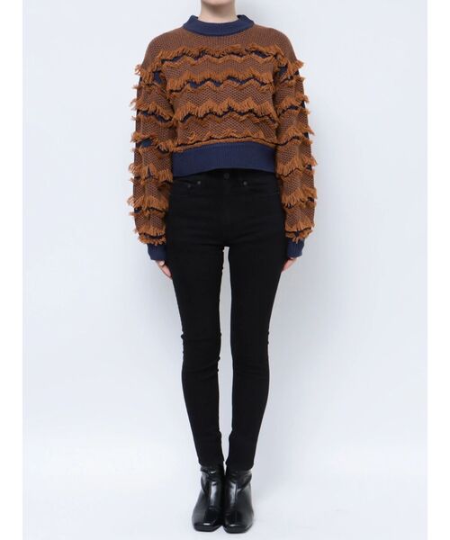MURUA（ムルーア）の「ジャガードフリンジニット（ニット/セーター・レディース・オレンジ/ネイビー/ベージュ・FREE）」の12枚目の写真