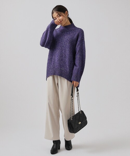 DRESKIP（ドレスキップ）の「◆【体型カバー】ふわふわミックスヤーン ハイネックニット（ニット/セーター・レディース・ライトグリーン/ダークブラウン/ピンク系/イエロー系その他/ライトベージュ/パープル系・02/03/04）」の7枚目の写真