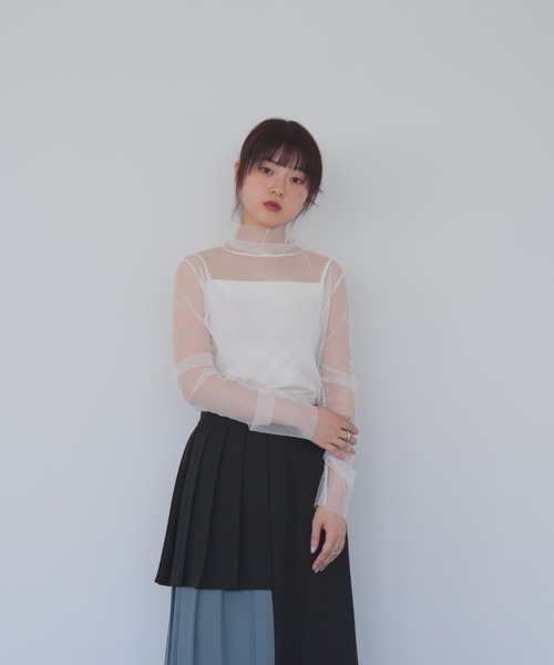 セール】シアー メッシュ タートルネック トップス カットソー