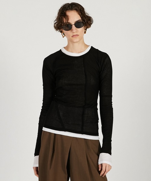 トップス PRANK PROJECT One Shoulder Layered Top シアーフライスレイヤードトップ / Sheer Fraise Layered Top（Tシャツ