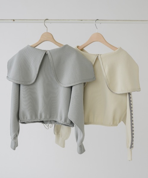 idem(イデム)の「heart line sailor cardigan/big襟ハートニットカーディガン(カーディガン/ボレロ・レディース・グレー/アイボリー・FREE)」の5枚目の写真