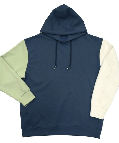 Purple&Yellow（パープルアンドイエロー）の「ＴＲダンボールニット 袖メッセージエンボス 配色パーカ（パーカー・メンズ・ネイビー/アイボリー・M/XL/L/S）」の4枚目の写真