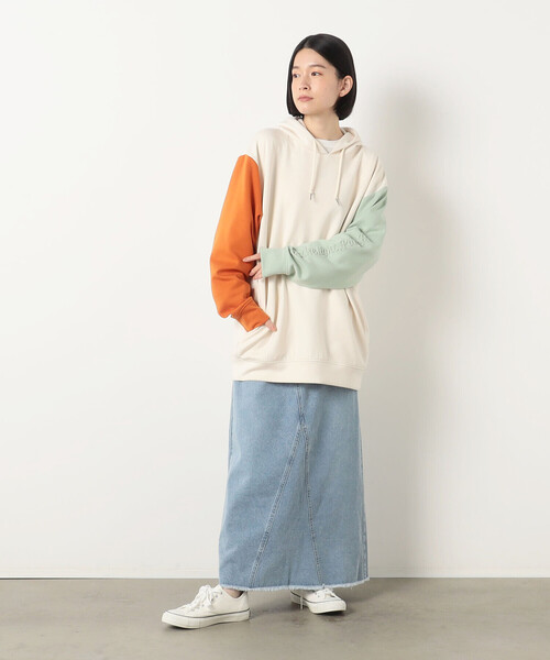 Purple&Yellow（パープルアンドイエロー）の「ＴＲダンボールニット 袖メッセージエンボス 配色パーカ（パーカー・メンズ・ネイビー/アイボリー・M/XL/L/S）」の8枚目の写真