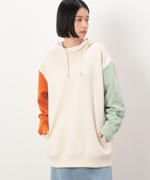 Purple&Yellow（パープルアンドイエロー）の「ＴＲダンボールニット 袖メッセージエンボス 配色パーカ（パーカー・メンズ・ネイビー/アイボリー・M/XL/L/S）」の9枚目の写真