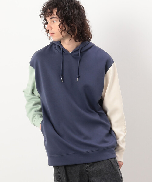 Purple&Yellow（パープルアンドイエロー）の「ＴＲダンボールニット 袖メッセージエンボス 配色パーカ（パーカー・メンズ・ネイビー/アイボリー・M/XL/L/S）」の12枚目の写真