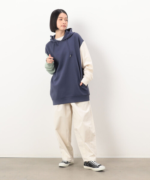 Purple&Yellow（パープルアンドイエロー）の「ＴＲダンボールニット 袖メッセージエンボス 配色パーカ（パーカー・メンズ・ネイビー/アイボリー・M/XL/L/S）」の13枚目の写真