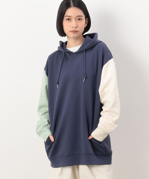 Purple&Yellow（パープルアンドイエロー）の「ＴＲダンボールニット 袖メッセージエンボス 配色パーカ（パーカー・メンズ・ネイビー/アイボリー・M/XL/L/S）」の16枚目の写真