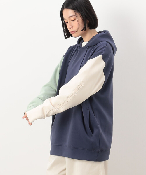 Purple&Yellow（パープルアンドイエロー）の「ＴＲダンボールニット 袖メッセージエンボス 配色パーカ（パーカー・メンズ・ネイビー/アイボリー・M/XL/L/S）」の17枚目の写真