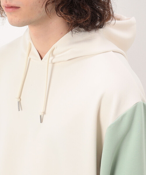 Purple&Yellow（パープルアンドイエロー）の「ＴＲダンボールニット 袖メッセージエンボス 配色パーカ（パーカー・メンズ・ネイビー/アイボリー・M/XL/L/S）」の21枚目の写真