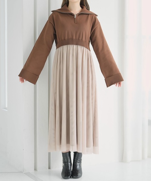 moulis'(ムーリス)の「ハーフジップニットドッキングワンピース(ワンピース・レディース・ホワイト/ブラウン・MEDIUM/LARGE/X-LARGE)」の3枚目の写真