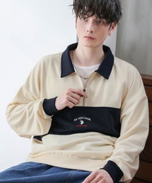 U.S. POLO ASSN. 別注 ワンポイントロゴ刺繍ポロビッグシルエットハーフジップスウェット