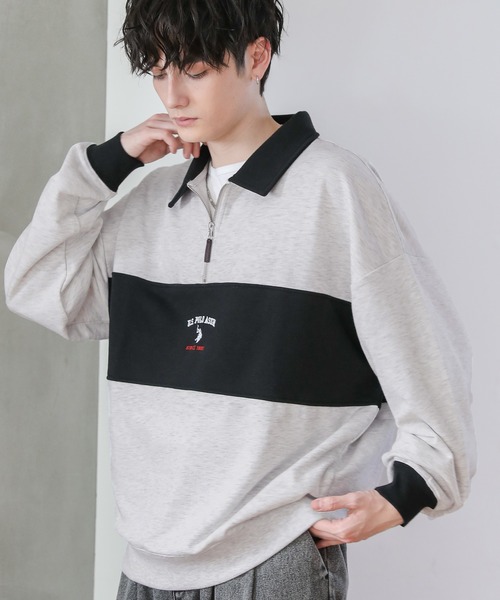 U.S. POLO ASSN.(ユーエスポロアッスン)の「U.S. POLO ASSN. 別注 ワンポイントロゴ刺繍ポロビッグシルエットハーフジップスウェット(スウェット・メンズ・アッシュグレー/ホワイト系/グレー系/ブラック/アイボリー/ブラック×グレー/ベージュ・L/M/S)」の6枚目の写真