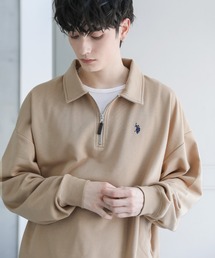 U.S. POLO ASSN. 別注 ワンポイントロゴ刺繍ポロビッグシルエットハーフジップスウェット