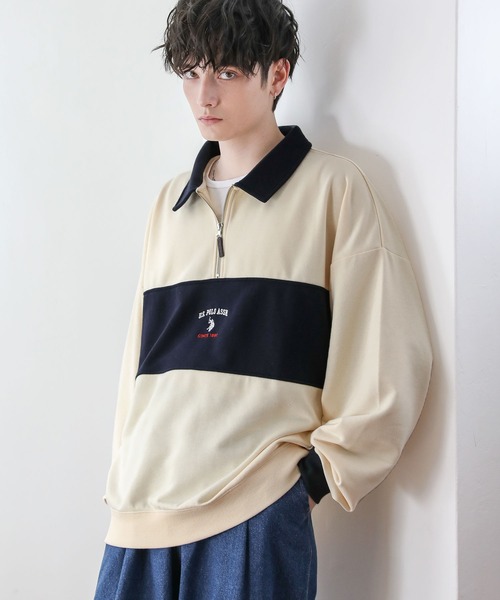 U.S. POLO ASSN.(ユーエスポロアッスン)の「U.S. POLO ASSN. 別注 ワンポイントロゴ刺繍ポロビッグシルエットハーフジップスウェット(スウェット・メンズ・アッシュグレー/ホワイト系/グレー系/ブラック/アイボリー/ブラック×グレー/ベージュ・L/M/S)」の10枚目の写真
