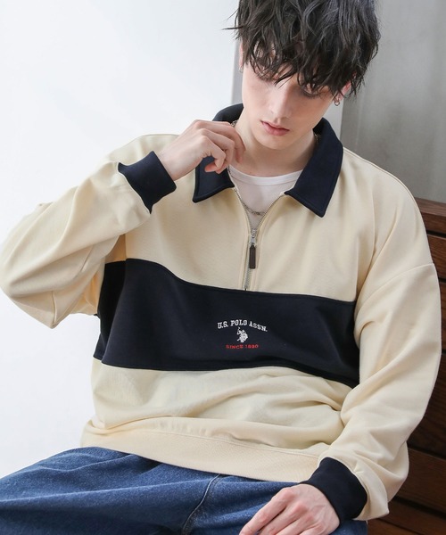 U.S. POLO ASSN.(ユーエスポロアッスン)の「U.S. POLO ASSN. 別注 ワンポイントロゴ刺繍ポロビッグシルエットハーフジップスウェット(スウェット・メンズ・アッシュグレー/ホワイト系/グレー系/ブラック/アイボリー/ブラック×グレー/ベージュ・L/M/S)」の11枚目の写真