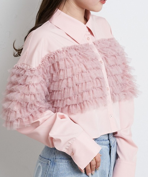 【新品】ピコネXSチュッチュシャツブラウスチュール限定完売品 Chico（チコ）の「【2024SS】チュールフリル短丈シャツ（シャツ