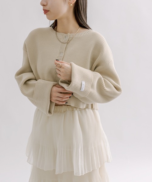 mline（エムライン）の「【4色展開】[mline]ロゴ刺繍カーディガン（カーディガン/ボレロ・レディース・ベージュ/ピンク/チャコールグレー/ブルー・FREE）」の5枚目の写真