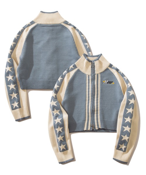 HOOK(フック)の「【HOOK】for girls レーシング風ショート丈ニットブルゾン(カーディガン/ボレロ・レディース・ピンク/ライトブルー・L/M/S)」の2枚目の写真