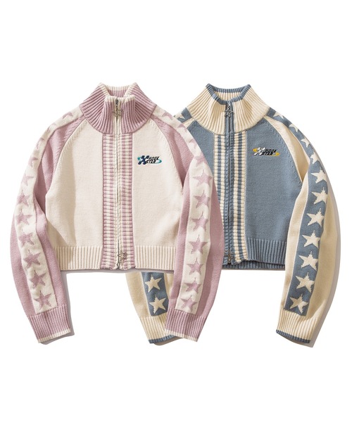 HOOK(フック)の「【HOOK】for girls レーシング風ショート丈ニットブルゾン(カーディガン/ボレロ・レディース・ピンク/ライトブルー・L/M/S)」の4枚目の写真