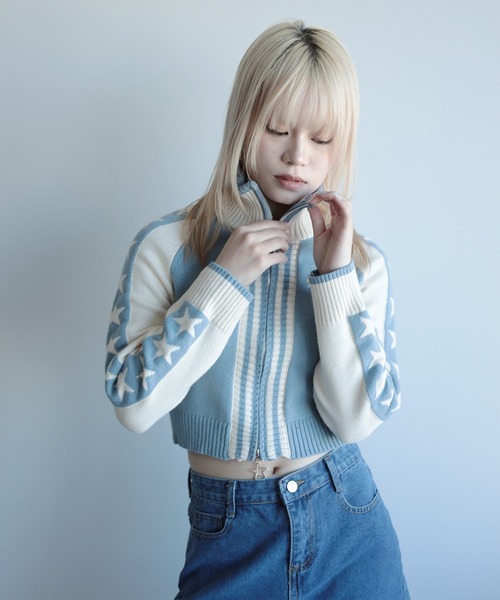 HOOK(フック)の「【HOOK】for girls レーシング風ショート丈ニットブルゾン(カーディガン/ボレロ・レディース・ピンク/ライトブルー・L/M/S)」の18枚目の写真