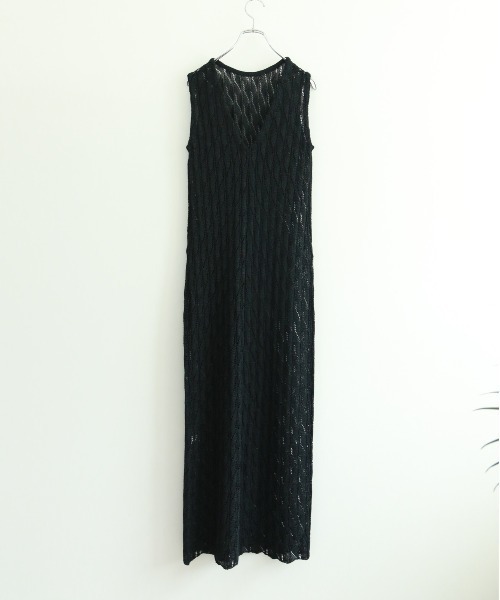 WALANCE 別注　ペーパーニットワンピース　ブラウン アンドソワレ &soiree ベルト付きVネックニットワンピース