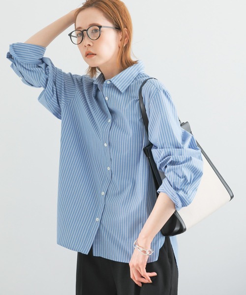 URBAN RESEARCH ROSSO WOMEN（アーバンリサーチ　ロッソ）の「イージーケアオーバーシャツ（シャツ/ブラウス・レディース・ホワイト/ネイビー/ストライプ・FREE）」の3枚目の写真