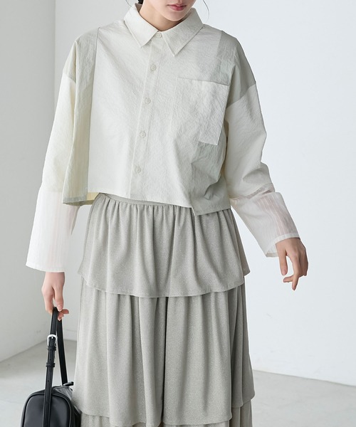 forksy.（フォルクシー）の「【forksy.】異素材切替えクロップドシャツ（シャツ/ブラウス・レディース・アイボリー系/ブルー系/グレー系・FREE）」の5枚目の写真