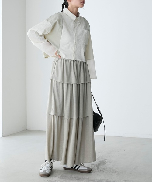 forksy.（フォルクシー）の「【forksy.】異素材切替えクロップドシャツ（シャツ/ブラウス・レディース・アイボリー系/ブルー系/グレー系・FREE）」の10枚目の写真