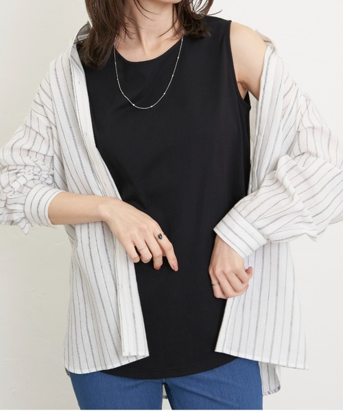 ikka（イッカ）の「【雑誌InRed6月号掲載】コットンUSA裾ラウンドノースリプルオーバー（タンクトップ・レディース・その他1/オフホワイト/ブラック・L/M/S）」の2枚目の写真