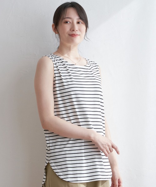 ikka（イッカ）の「【雑誌InRed6月号掲載】コットンUSA裾ラウンドノースリプルオーバー（タンクトップ・レディース・その他1/オフホワイト/ブラック・L/M/S）」の10枚目の写真