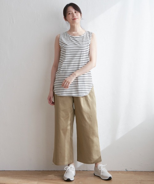 ikka（イッカ）の「【雑誌InRed6月号掲載】コットンUSA裾ラウンドノースリプルオーバー（タンクトップ・レディース・その他1/オフホワイト/ブラック・L/M/S）」の8枚目の写真