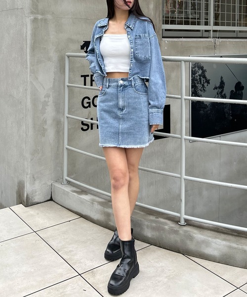 INGNI（イング）の「クロップド丈デニムシャツ／A（シャツ/ブラウス