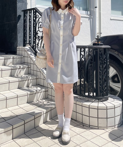 TORTE(トルテ)の「バックレーシングシャツワンピース(ワンピース・レディース・ブラック/グレー/ブラック系その他/グレー系その他・FREE)」の3枚目の写真