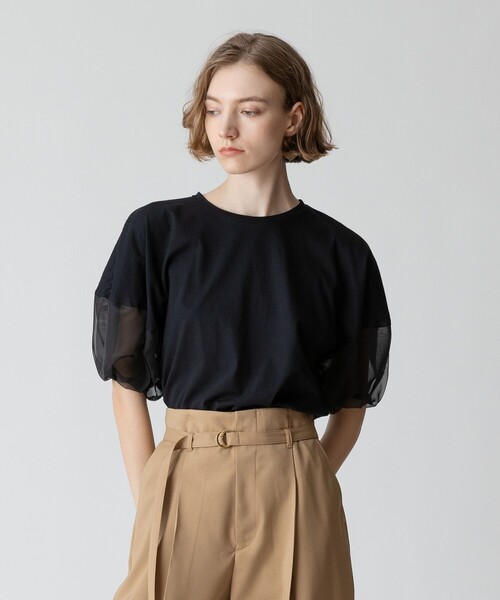 allureville（アルアバイル）の「シアーランタンスリーブカットソー（Tシャツ/カットソー・レディース・ブラック/オフホワイト・2）」の2枚目の写真