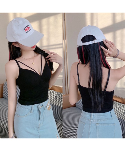 Lace Ladies(レースレディース)の「ソリッドカラー コンパクト カップ付き リブ キャミソール(キャミソール・レディース・グレー/ブラック/ブラウン/ホワイト・FREE)」の6枚目の写真
