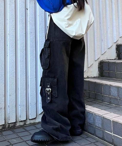 NOMANIAI*日本未入荷*マルチポケット ワイド デニムパンツ PEOPLESTYLE*日本未入荷 マルチポケット ワイドレッグ デニム
