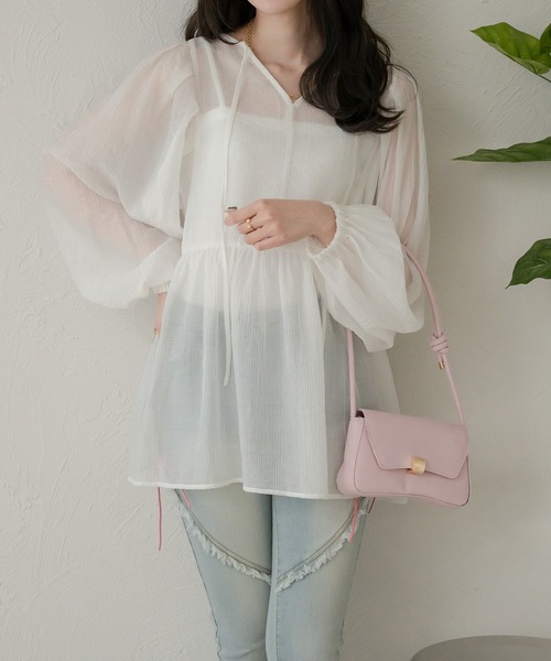 セール】crepe sheer tunic blouse / 楊柳シアーチュニック