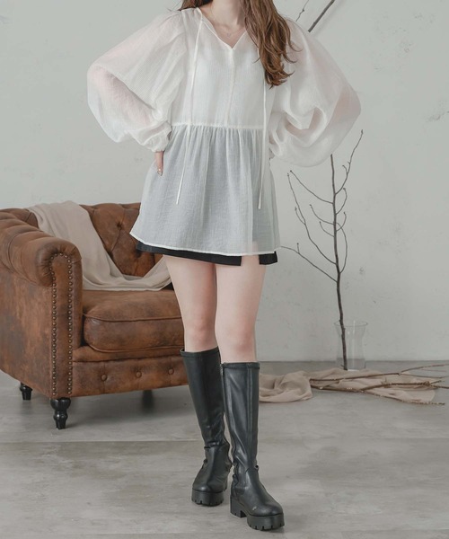セール】crepe sheer tunic blouse / 楊柳シアーチュニック