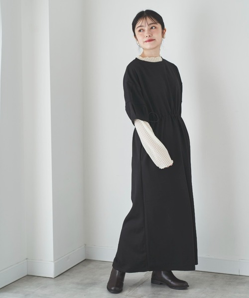 mil(ミル)の「【150㎝前後の小柄さんサイズ】ドロストスウェットワンピース【楽ちん大人カジュアル】(ワンピース・レディース・ブラック/ライトベージュ/サックスブルー/カーキ/チャコールグレー・XS/S)」の16枚目の写真