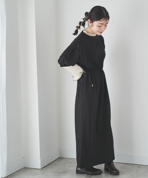 mil(ミル)の「【150㎝前後の小柄さんサイズ】ドロストスウェットワンピース【楽ちん大人カジュアル】(ワンピース・レディース・ブラック/ライトベージュ/サックスブルー/カーキ/チャコールグレー・XS/S)」の17枚目の写真