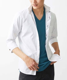 MK MICHEL KLEIN HOMME （エムケーミッシェルクランオム）の「【ON/OFF対応】七分袖リバーストライプシャツ（シャツ/ブラウス・メンズ）」