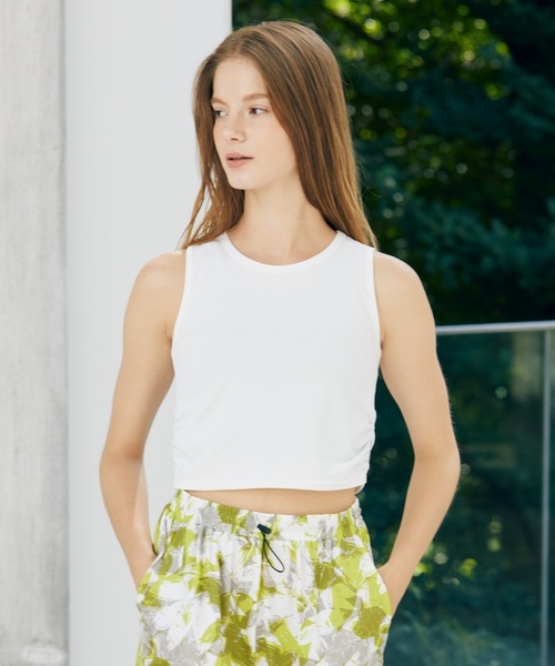 Julier Yoga and Relax（ジュリエヨガアンドリラックス）の「Julier (定番)Ecocoベア天竺ショートトップス（Tシャツ/カットソー・レディース・チャコール/ホワイト/ブルー・0/1）」の2枚目の写真