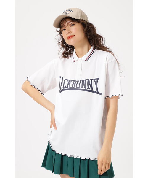 ■美品 Jack Bunny!! 襟ラインロゴプリントASKINカノコポロシャツ Jack Bunny!!（ジャックバニー）の「【Jack Bunny!!】襟ライン