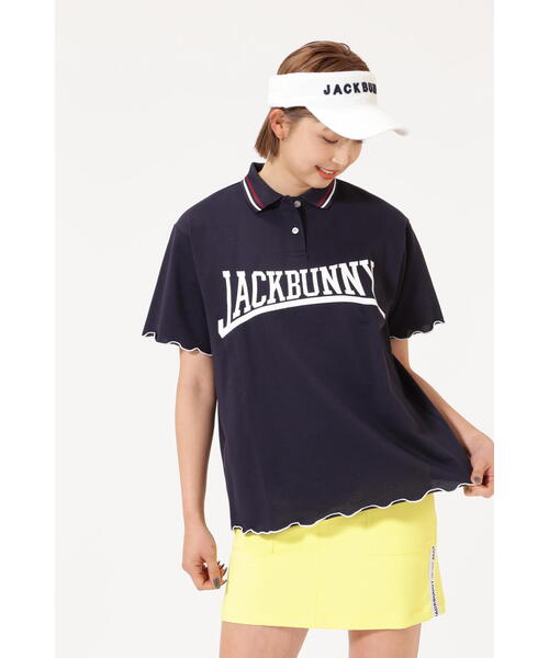 ■美品 Jack Bunny!! 襟ラインロゴプリントASKINカノコポロシャツ □美品 Jack Bunny!! 襟ラインロゴプリントASKINカノコ