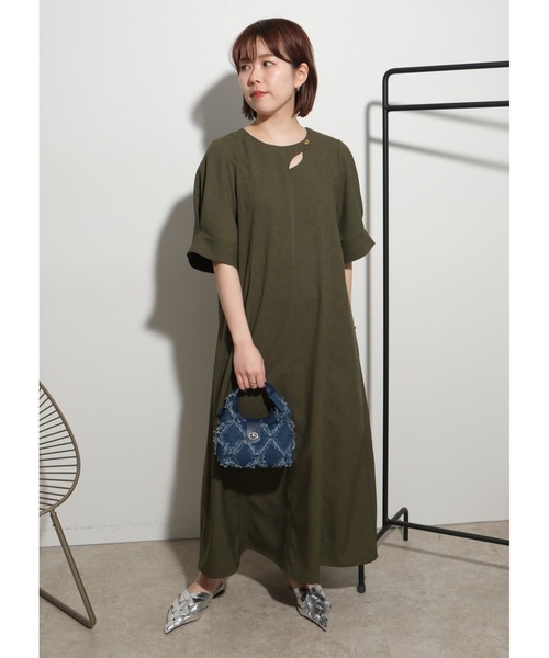 palm RICHE(ポームリシュ)の「デザインネックトロワッシャーOP(ワンピース・レディース・オリーブ/ブラック・M)」の2枚目の写真