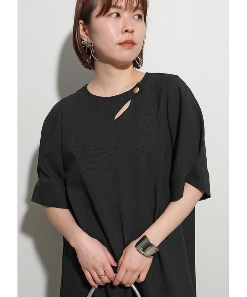 palm RICHE(ポームリシュ)の「デザインネックトロワッシャーOP(ワンピース・レディース・オリーブ/ブラック・M)」の1枚目の写真