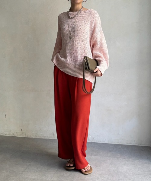 DouDou（ドゥドゥ）の「接触冷感ワイドパンツ（スラックス・レディース・オレンジ/チャコールグレー/ブラック/ベージュ・FREE）」の6枚目の写真