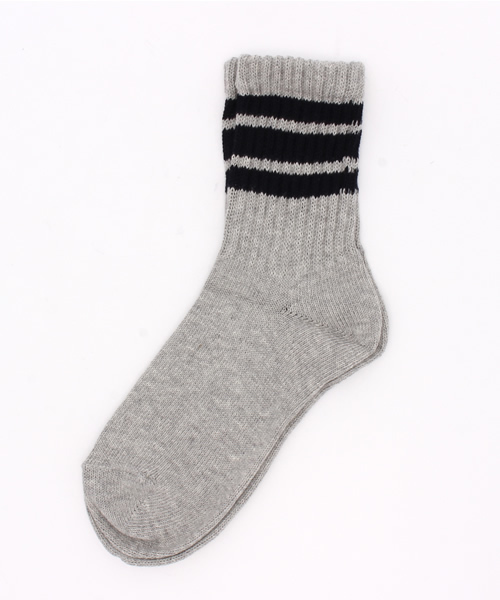 SEVENDAYS=SUNDAY（セブンデイズサンデイ）の「ａｄｂｅｎ　クルーリブ３本ライン（ソックス/靴下・レディース・ネイビー/ホワイト/グレー・FREE）」の2枚目の写真